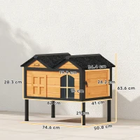 PawHut Wooden Cat House Outdoor Indoor with Weatherproof Asphalt Roof, Side Cleaning Door, PVC Curtain(m-3)