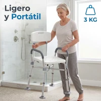 HOMCOM Silla Ducha Personas Mayores con Respaldo Reposabrazos Altura Ajustable Cojín Acolchado Extraíble Carga 136 kg Gris(m-6)