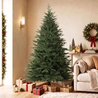 HOMCOM Sapin de Noël Artificiel 180 cm, Arbre de Noël, 2081 Branches Articulées en PE et PVC Ignifuge, Support en Bois Robuste(m-16)