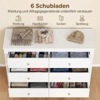HOMCOM Ladekast met 6 Laden, Dressoir met Soepel Lopende Ladegeleiders voor Slaapkamer, Woonkamer of Hal, 118 x 39,5 x 75,5 cm, Wit(m-4)