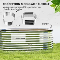 Outsunny Carré potager de jardin potager surélevé, résistant à la rouille en acier galvanisé 160 x 80 x 56 cm argent(m-4)