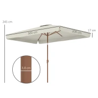 Outsunny Parasol de jardin extérieur rectangulaire 200 x 300 cm, parasol inclinable 6 baleines en aluminium avec manivelle, crème(m-3)