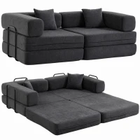 HOMCOM Canapé Convertible 2 Places, Canapé-Lit en Chenille 198 cm, Assise et Accoudoirs Larges, 2 Coussins, Gris Foncé(m-12)