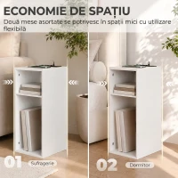 HOMCOM Set de 2 Măsuțe de Cafea Moderne cu 2 Prize AC și 2 Porturi USB, Alb(m-5)