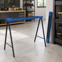 DURHAND Set 2 Pezzi Cavalletti da Lavoro Pieghevoli, Piano di Lavoro in Gomma Antiscivolo, Portata 250kg, Blu(m-4)