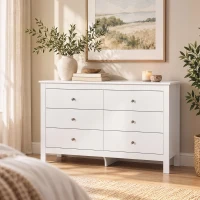 HOMCOM Commode 6 Tiroirs, Meuble de Rangement avec Glissières Fluides, Chiffonnier, Style Moderne, 118 x 39,5 x 75,5 cm, Blanc(m-14)