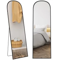 HOMCOM Oglindă de podea și perete modernă din aliaj de aluminiu cu suport pliabil, 50x161,5cm, negru(m-15)