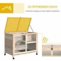 PawHut Kleintierstall mit 2 Ebenen 4 Rollen versiegeltes Tannenholz Natur(m-5)