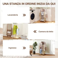 HOMCOM Appendiabiti da Terra con Ruote, Barre, Mensola, in Bambù, Design Nordico, 47x33.7x105.5 cm, Color Legno(m-7)