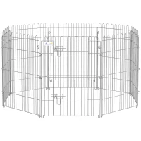PawHut Vallas para Perros Plegables de 8 Piezas 63x91 cm con 1 Puerta y Marco de Acero para Jardín Patio Plata(m-1)