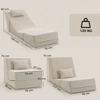 HOMCOM Sofá-Cama Dobrável 3 em 1 Poltrona 1 Lugar Conversível em Chenille Almofada e Encosto Compacto sem Montagem Bege(m-3)