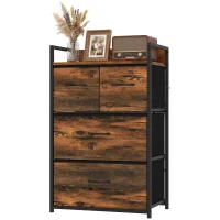HOMCOM Rustic Chest of Four Fabric Drawers - Rustic Brown(m-15)