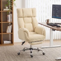 HOMCOM Scaun de birou ergonomic cu brațe rabatabile 5 niveluri, fotoliu de birou înclinat din țesătură teddy, Crem(m-7)