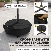 Outsunny 2.7 m Garden Parasol Umbrella with Cross Base and Sandbag, Retractable Ribs, Outdoor Table Market Umbrella, Black(m-4)