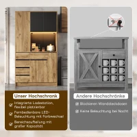 Modern Tall Kitchen Pantry Sideboard with 4-Tier Pull-Out Organiser, Freestanding Storage Cupboard with Power Outlets, 105L x 40W x 185H cm, Black(m-6)