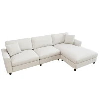 Modern L-Shaped Sectional Sofa with Reversible Chaise Lounge, Modular Corner Couch with Extra‑Wide Chaise Seat, 256L x 137W x 79H cm, Beige(m-2)
