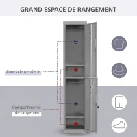 Vinsetto Armoire métallique à casiers avec 2 compartiments, verrouillable avec 2 clés, 4 étagères, 38 x 46 x 180 cm, gris(m-4)