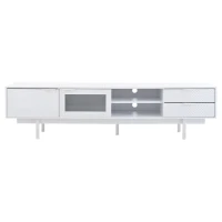 Modern Minimalist TV Cabinet with Cable Management, Sideboard with 2 Doors, 2 Drawers and 1 Open Shelf, 200L x 40W x 50.5H cm, White(m-2)