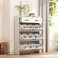 Modern Wooden Shoe Cabinet with 3 Flip Louvered Doors and 2 Drawers, Space-Saving Entryway Storage for Hallway, 80L x 23.5W x 131H cm, White(m-1)