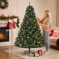 HOMCOM Kerstboom met 550 warmwitte leds, 1494 takpunten, brandvertragend, kunststof/metaal, 180 x 112 cm, groen(m-3)