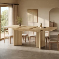 Extendable Dining Table with Grooved V-Shaped Legs, Space-Saving Dining Table for Flats and Family Meals, 120-160L x 80W x 76H cm, Natural(m-1)