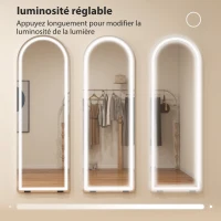 HOMCOM Miroir Pleine Longueur Arqué avec Lumières 150 x 50 cm, Couleur et Luminosité Réglables, Fonction Mémoire, Transparent(m-5)