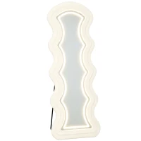 HOMCOM Miroir Pleine Longueur Ondulé 160 x 60 cm, LED 3 Couleurs, Cadre Effet Velours, Verre Trempé HD, Crème(m-1)