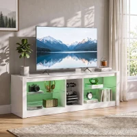 HOMCOM TV Stand Cabinet with LED Lights and Remote Control for TVs up to 65", Entertainment Centre with Storage Shelves, White(m-13)