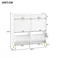 Modern Shoe Cabinet with 4 Flip Doors and 2 Drawers, Space-Saving Entryway Storage Organizer with Metal Handles, 106.5L x 25W x 105.5H cm, White(m-3)