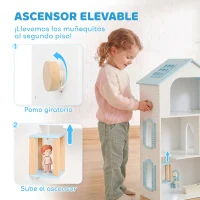 AIYAPLAY Casa de Muñecas de Madera de 3 Pisos con Ascensor y Balcón 5 Habitaciones y 13 Muebles para Niños de 3 a 6 Años Azul(m-4)