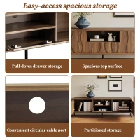 Modern TV Cabinet with Wave-Shaped Doors, Minimalist Media Console for Living Room, 160L x 35W x 46H cm, Natural(m-6)