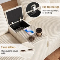 Modern Corduroy U-Shaped Sectional Sofa with 2 Movable Storage Ottomans, Soft Luxury Couch with USB Charging Ports, 315L x 135W x 81H cm, Beige(m-5)