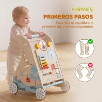 AIYAPLAY Andador Madera Bebé 3 en 1 con Juguetes Montessori Panel Desmontable de Doble Cara Almacenaje Ruedas 1-3 Años Natural(m-6)