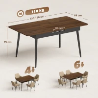 HOMCOM Masă extensibilă de dining, 130-160 cm, finisaj nuc deschis(m-3)