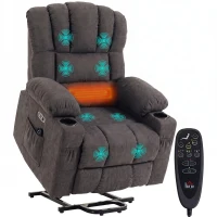 HOMCOM Elektrischer Aufstehsessel mit Massage & Wärme, Relaxsessel für Senioren, Taschenfederkern, Grau(m-12)