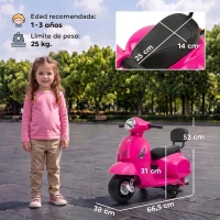 AIYAPLAY Moto Eléctrica para Niños Licencia Mini Vespa GTS 2 Ruedas Auxiliares Batería de Litio Faro Bocina Respaldo Rosa(m-3)
