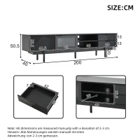 Modern Minimalist TV Cabinet with Cable Management, Sideboard with 2 Doors, 2 Drawers and 1 Open Shelf, 200L x 40W x 50.5H cm, Black(m-3)