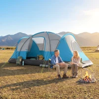 Outsunny 5 Man Camping Tent, Large Tunnel Tent, Water Resistant Hiking Shelter with Groundsheet and Carry Bag, Light Blue(m-14)
