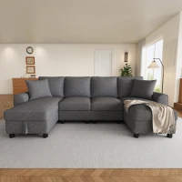 Modern Chenille U-Shaped Sectional Sofa with 2 Storage Chaise Lounges, Soft Convertible Couch with 2 Square Cushions, 272L x 131.5W x 84H cm, Grey(m-5)
