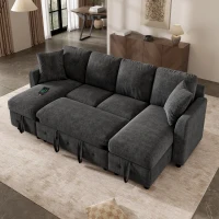 Modern U-Shaped Sectional Sofa with 2 Storage Chaise Lounges, Convertible Sleeper Couch with 2 Square Cushions, 260L x 128W x 82H cm, Gray(m-7)