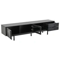 Modern Minimalist TV Cabinet with Cable Management, Sideboard with 2 Doors, 2 Drawers and 1 Open Shelf, 200L x 40W x 50.5H cm, Black(m-10)