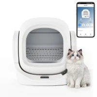 Self-Cleaning Cat Litter Box with App Control and 8L Waste Bin, Automatic Cat Litter Tray for One to Two Cats, 53L x 45.5W x 56.5H cm, White(m-13)