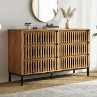 Modern Sideboard with 6 Ventilated Openwork Drawers, Practical Storage Cabinet for Hallway and Living Room, 120L x 40W x 81H cm, Natural(m-7)