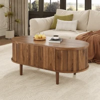 Vintage-Style Oval Coffee Table with Lift-Top and Storage, Multifunctional Storage Table for Living Room, 100L x 48W x 53.5H cm, Walnut(m-1)