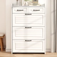 Modern Wooden Shoe Cabinet with 3 Flip Louvered Doors and 2 Drawers, Space-Saving Entryway Storage for Hallway, 80L x 23.5W x 131H cm, White(m-6)