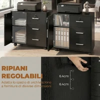HOMCOM Mobile Con 3 Cassetti, Mensola Regolabile, Supporto Stampante e Serratura, Nero(m-6)
