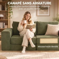 HOMCOM Canapé Convertible 2 Places 4 en 1, Canapé-Lit Compressé en Chenille 208 cm avec Assise Large, 2 Oreillers, Vert(m-6)