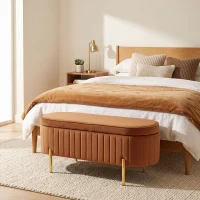 HOMCOM Banco Baú Oval de 72L com Tampo Rebatível, em Tecido Aveludado e Madeira, 108x44x43.5 cm, Marrom Dourado(m-4)