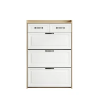 Modern Wooden Shoe Cabinet with 3 Flip Louvered Doors, Space-Saving Organiser Cupboard with 2 Drawers, 80L x 23.5W x 131H cm, White+Natural(m-2)