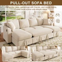 Modern Chenille U-Shaped Sectional Sofa with 2 Storage Chaise Lounges, Soft Convertible Sleeper Couch with 2 Square Cushions, 260L x 128W x 82H cm, Beige(m-4)